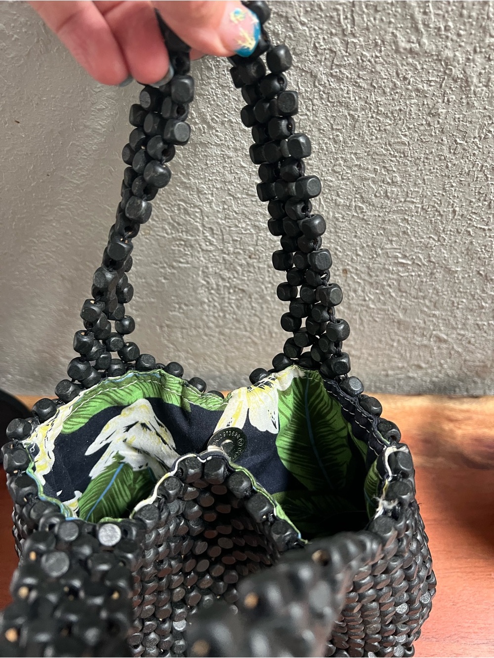 Beaded Black Tote Bag - Womens Fashion Handbag - Picture 2 of 5